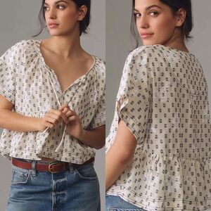 Anthropologie NWT Pilcro Clip Dot Pullover Babydoll Blouse Boho Preppy Womens XS